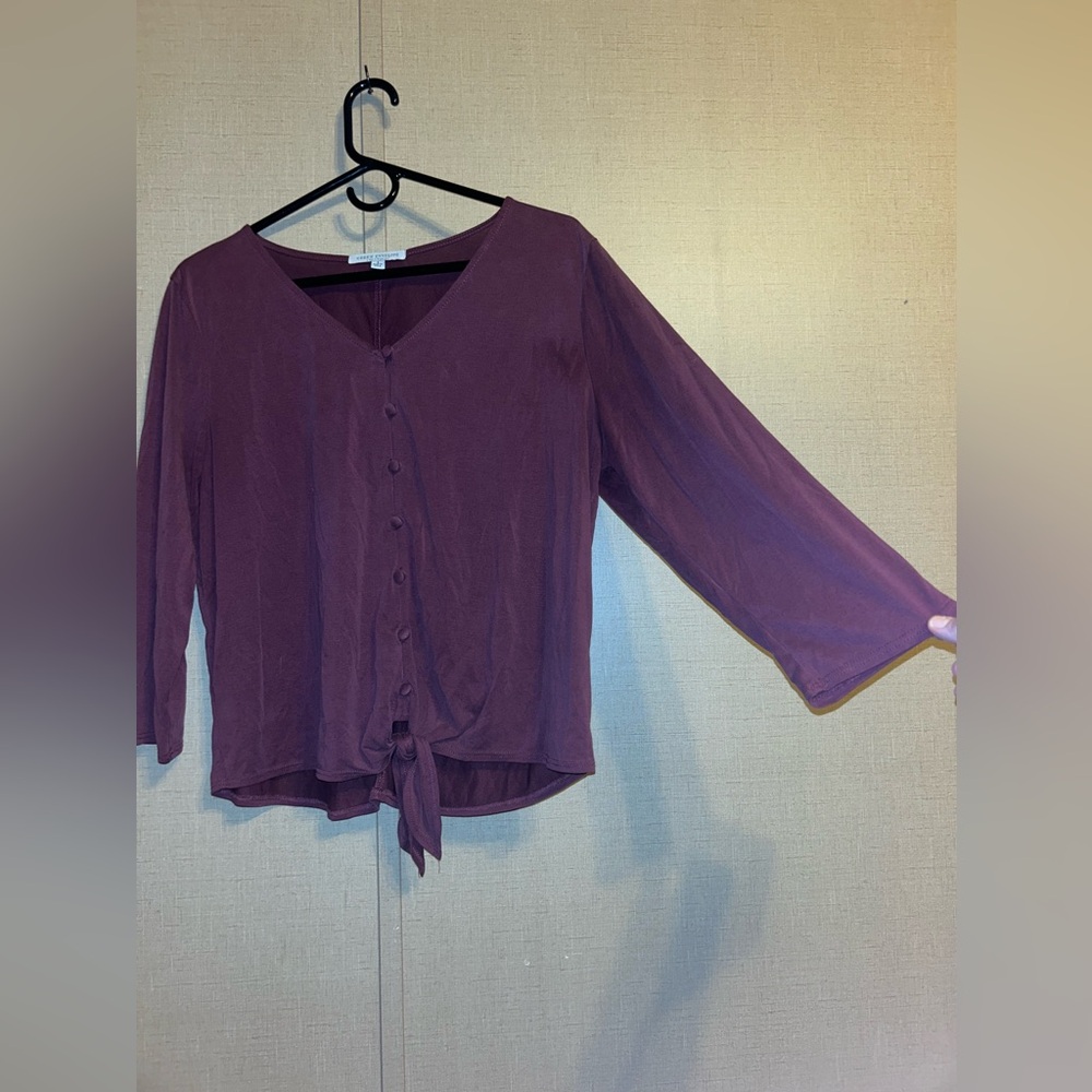 Green Envelope Blouse Tied at Bottom Large Purple